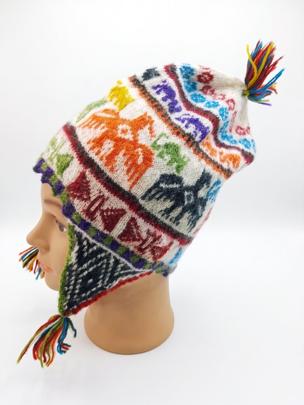 Traditional Andean Alpaca Wool Chullo Hat – Sacred Condor Patterns – Warm Winter